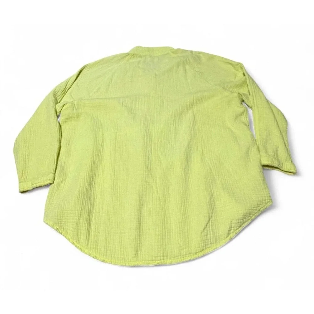 We The Free Free People Women's Medium Lime Green Gauze Button Down Tunic Top